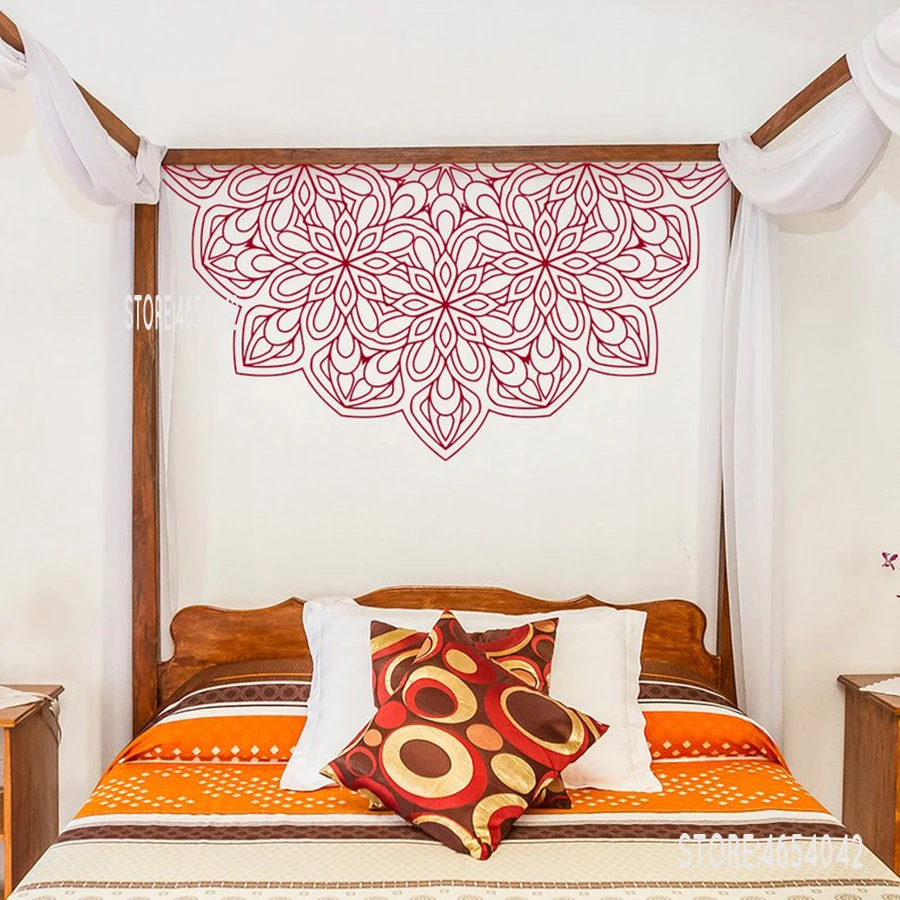Наклейка на стену с изображением мандалы, Виниловая наклейка для студии йоги, наклейки, орнамент, марокканская дорожка, домашний декор, бохо, богемный Декор для спальни, C30