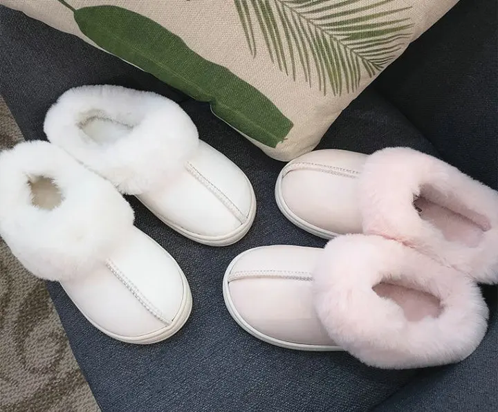 New Style Antiskid Eva Sole Ladies Winter Slippers Women Soft Winter Slides Safety Classic Fur Fluffy Leather Slippers (27)