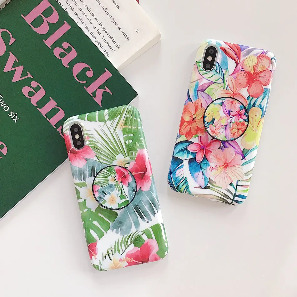 Para iPhone 7 Plus XR X XS X Max caso piña Hojas de arce plegable soporte de la cubierta del soporte para iPhone 6 6 s más suave TPU de Coque