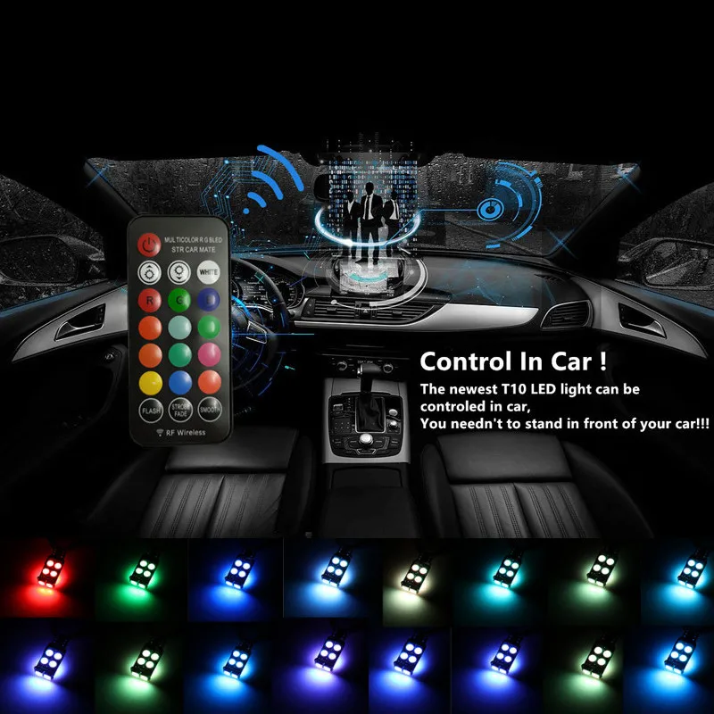 GOOGION T10 W5W RF Control RGB Led Автомобильные огни для зазора LED 194 168 лампочка с дистанционным