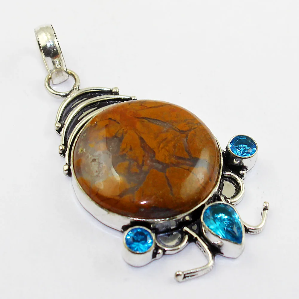 

Agates & Blue Topas Pendant Silver Overlay over Copper ,60mm, P1287