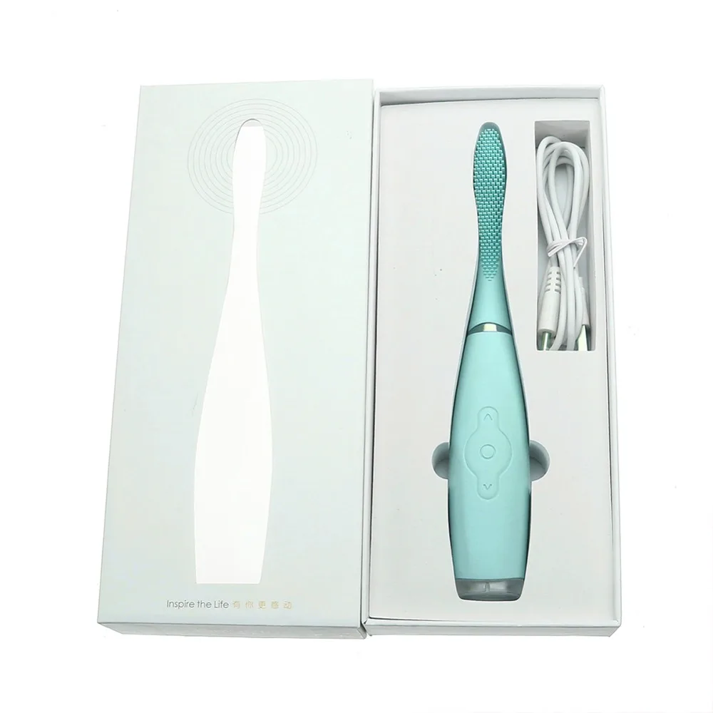

5-speed Rechargeable Silicone Ultrasonic Electric Toothbrush Whitening Waterproof Kids Adults Brush with USB Line IN Box