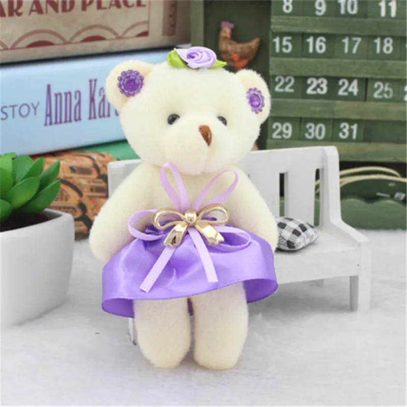 Lovely Teddy Bear Plush Toys Diamond Floral Bear in Dress Dolls Pendants DIY  Bouquet Wedding Party Decor 13cm 12pcslot  (7)