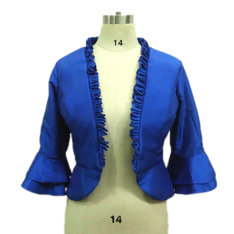 Изготовление размеров под заказ Королевская Синяя тафта куртки-болеро для вечерние платья с рукавами