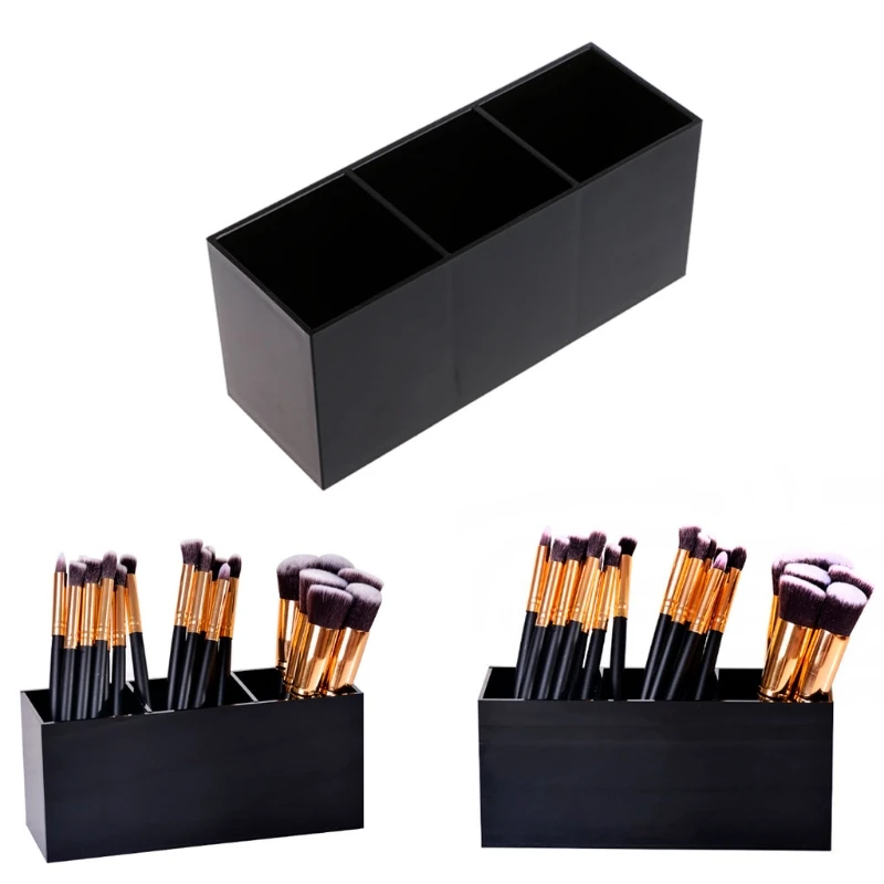 Black Acrylic Makeup Brush Holder Cosmetic Organizer Case Jewelry