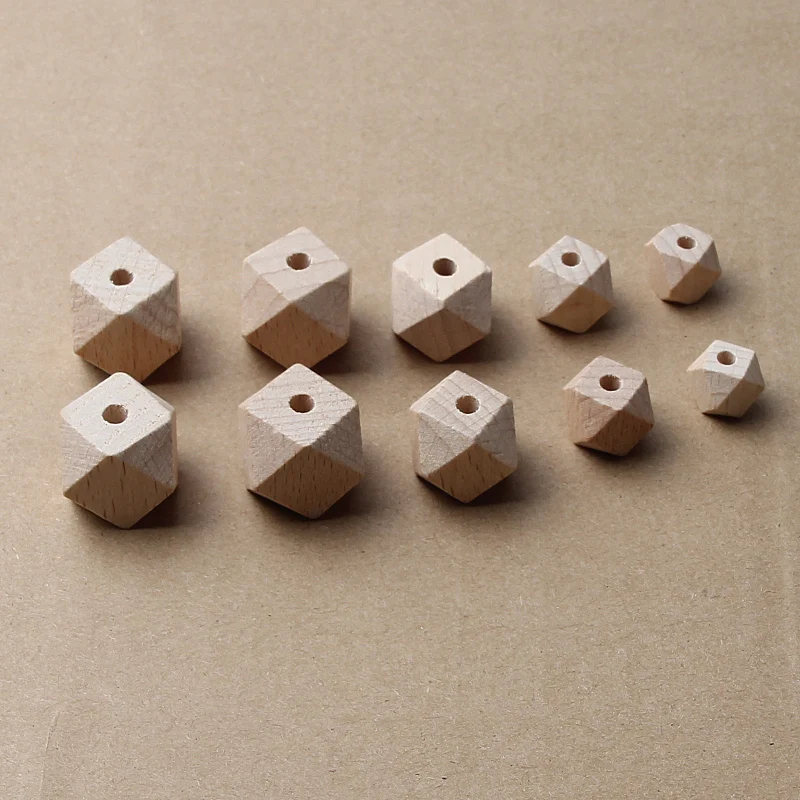 10-20 мм необработанные натуральные многоугольные шестиугольные деревянные бусины для самостоятельного изготовления прорезывателей для детей, граненая буковая Геометрическая бусина