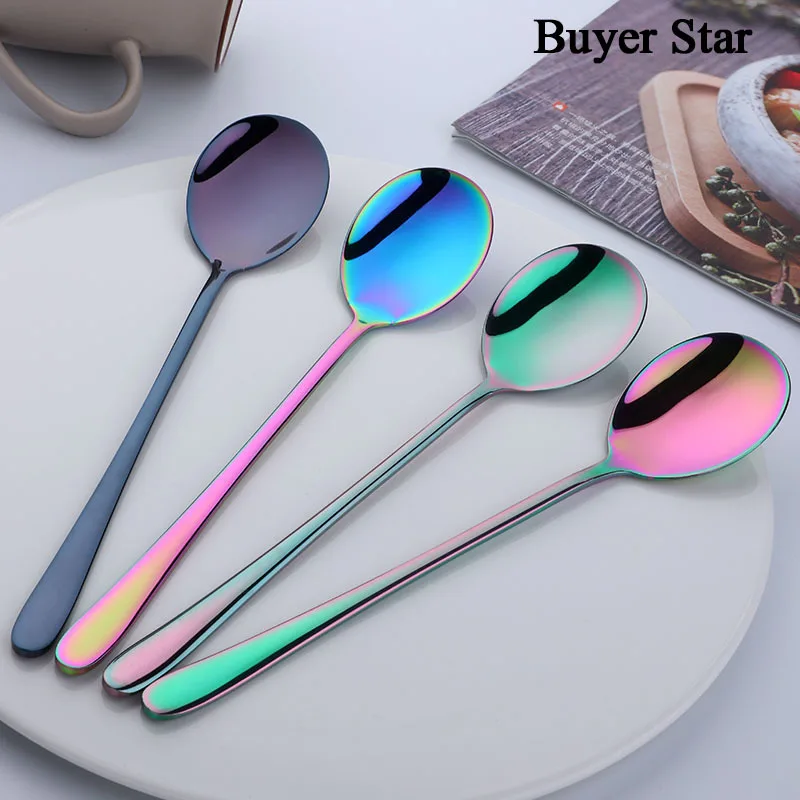 

304 Stainless Steel colorful Spoon Creative Milk Coffee Spoon Teaspoon Ice Cream Teaspoon Long Handle Tableware