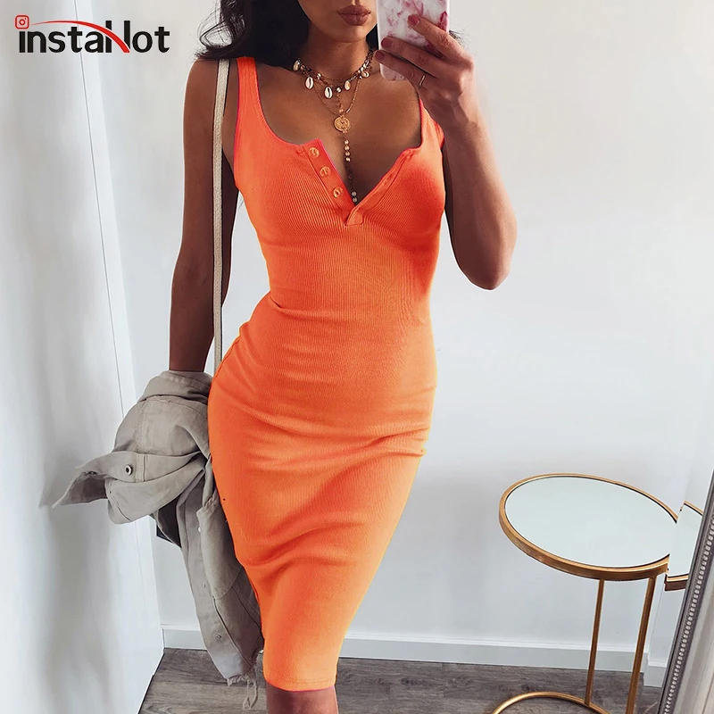 InstaHot 2019 элегантное женское сексуальное трикотажное платье с v образным вырезом