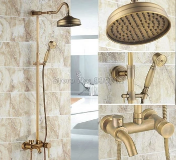 

Antique Brass Single Handle Bathtub Mixer Tap Bathroom Wall Mounted Rain Shower Faucet Set with 8 inch Shower Head Wrs223