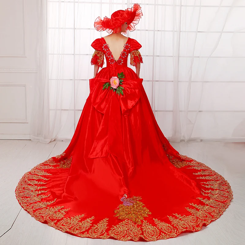 Fresh Red Training Vintage Civil War Gowns Ball Gown Include Hat (3)