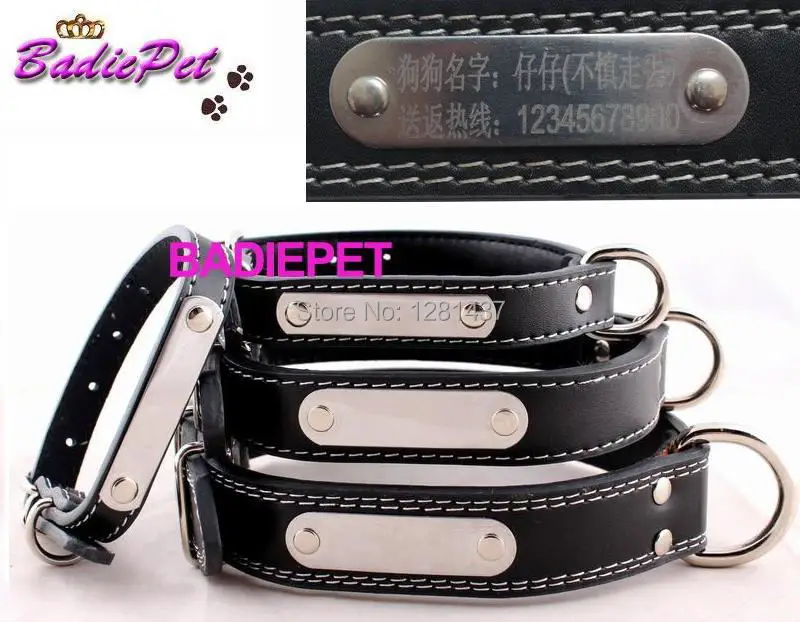 Venta al por menor de Cuero de la Vaca Real Grabado Nombre Collar de Perro Tag