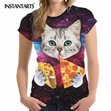 INSTANTARTS, 3D принт с кошкой, Спортивная футболка для бега, для женщин, быстросохнущая, короткий рукав, топы, рубашки для девочек, дышащая, Йога, тренажерный зал, футболка
