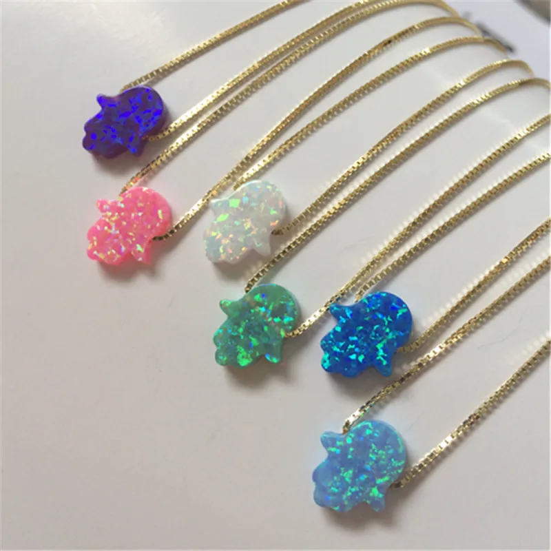 

Hot Sale 11x13mm 925 Sterling Silver Opal Hamsa Necklace, Gold Color Opal Hand/Hamsa Necklace Fatima Hand for Gift & Party