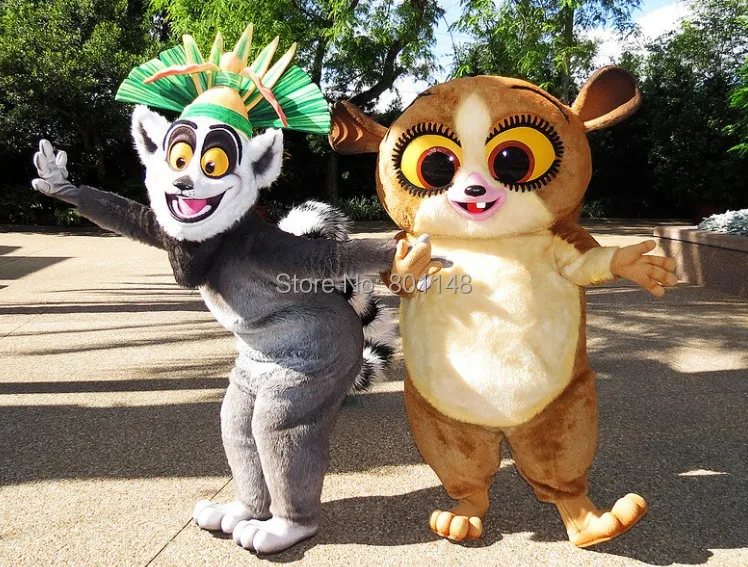 King Julien and Mort Mascot Head Costume school mascots cartoon