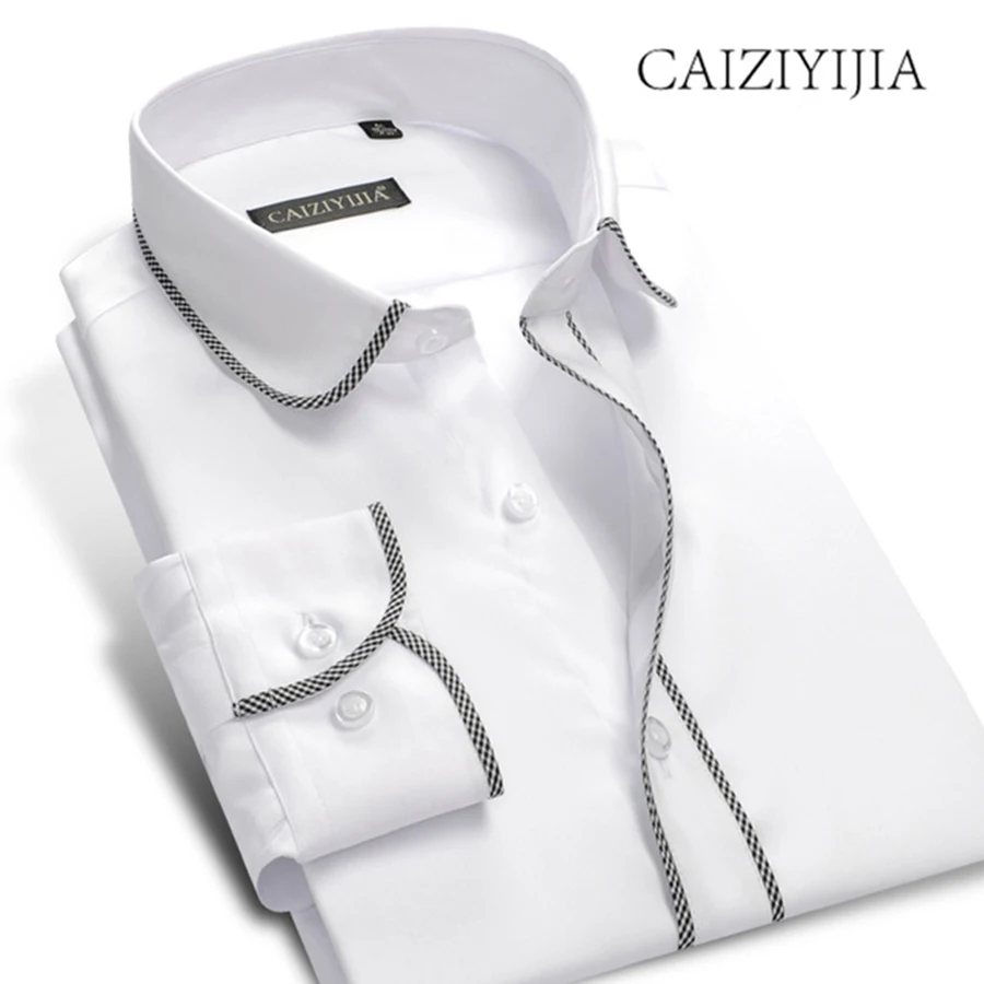 CAIZIYIJIA Лидер продаж хлопок Мужская одежда рубашка с длинными рукавами Camisa Masculina Модные Белые Свадебные рубашка брендовая одежда