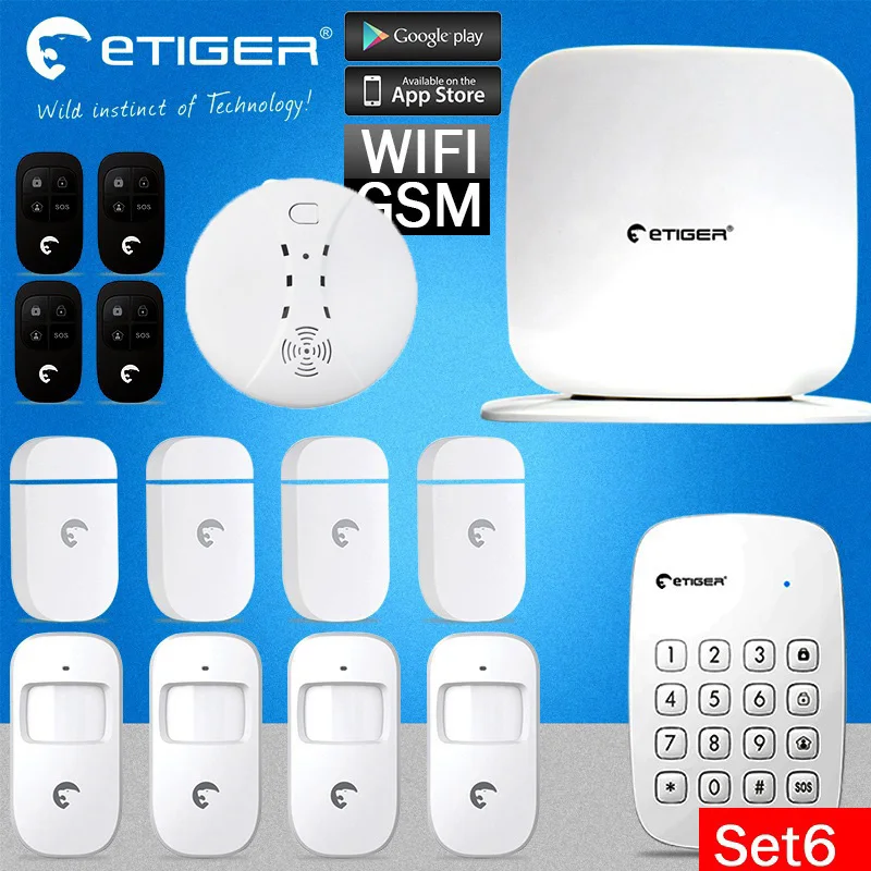 Etiger клавиатуры es k1a комплект Wi Fi вторжений пожарный d5b аварийная система и gsm|smoke