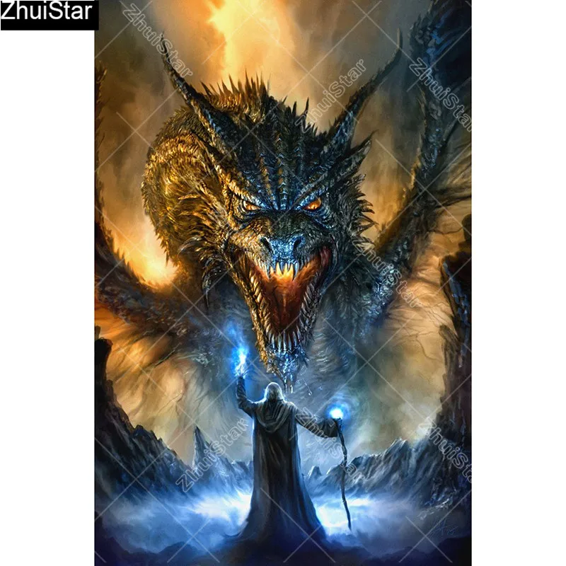 Full Square 5D DIY Diamond Painting "Dark dragon" Embroidery Cross Stitch Mosaic Home Decor Gift   CJ18