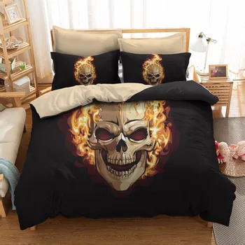 

AHSNME Terror Cool Flame Skull Skeleton soul Duvet Cover Set Customized EU US AU Multi-Size Bed Set roupa de cama