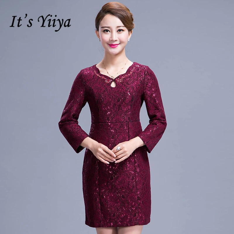 

It's Yiiya Mother of the Bride Dresses Full Sleeve Lace Slim Fashion Designer Plus Size Elegant Mother Dress M027