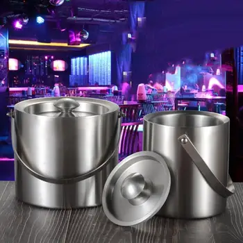 

1 Pc 2/3L Stainless Steel Bar Hotel Double Layer Beer Cooling Wine Round Ice Bucket