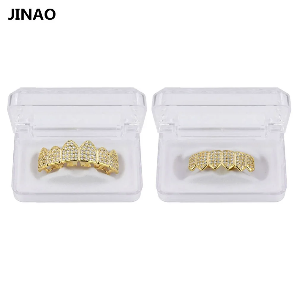 Jinao для хип-хопа зубы Grillz цвет чистого золота покрытием микро Pave CZ камни Топ и нижние грилзы Рот зубы комплект решеток корабль от нас