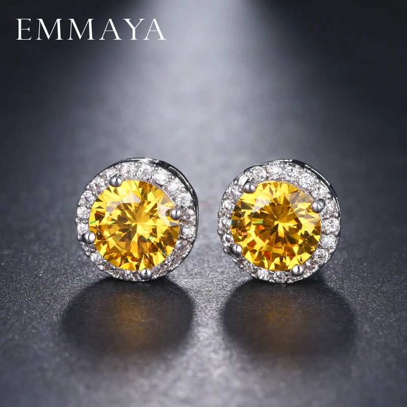 

EMMAYA Women's Silver-color Gold CZ Stone Pierced Stud Earrings Round Shape Small Earring Jewelry Charms