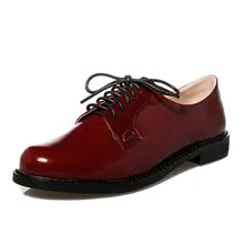 real photo patent leather cowhide new fashion Women’s cool lace up oxfords comfortable street girl’s flats for female shoes