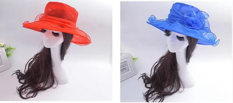Который в душ мода складной Лето Церкви Hat для женщин широкополая лук Beach Sun Hat Женский Большой полями Свадьба Hat панама