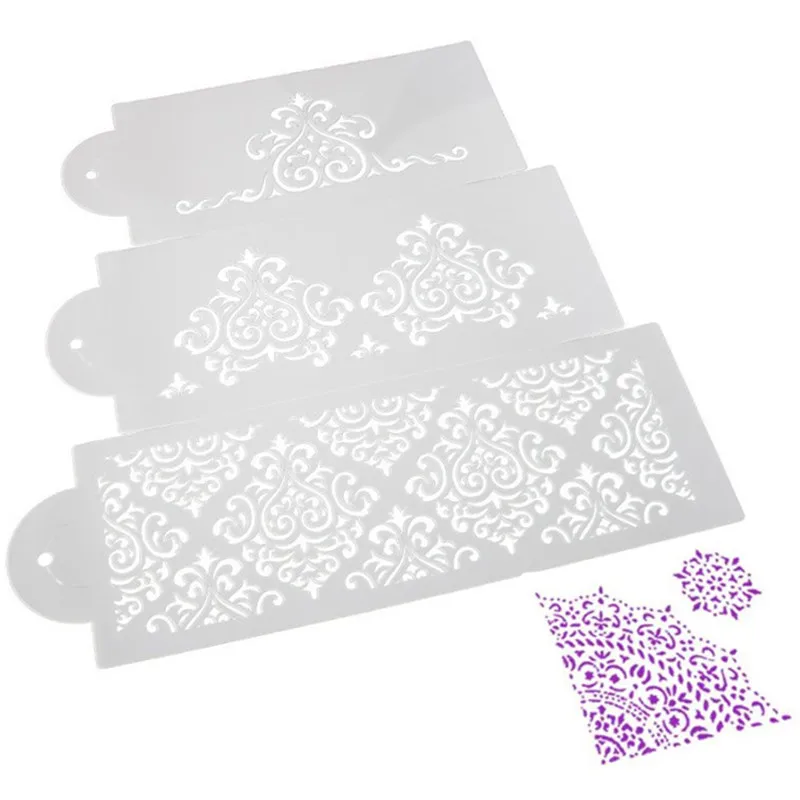 

TTLIFE 3PCS Flower Fondant Cake Stencil Baking Mould Border Lace Icing Sugarcraft Pastry Dessert Mousse Brim Decorating Tool DIY