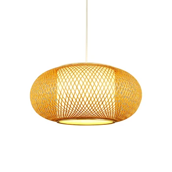 

Modern Bamboo Work Hand Knitted Pendant Lamp Round Pendant Lamp Wooden Shades For Dinning Room Bar Suspension Pendant Light
