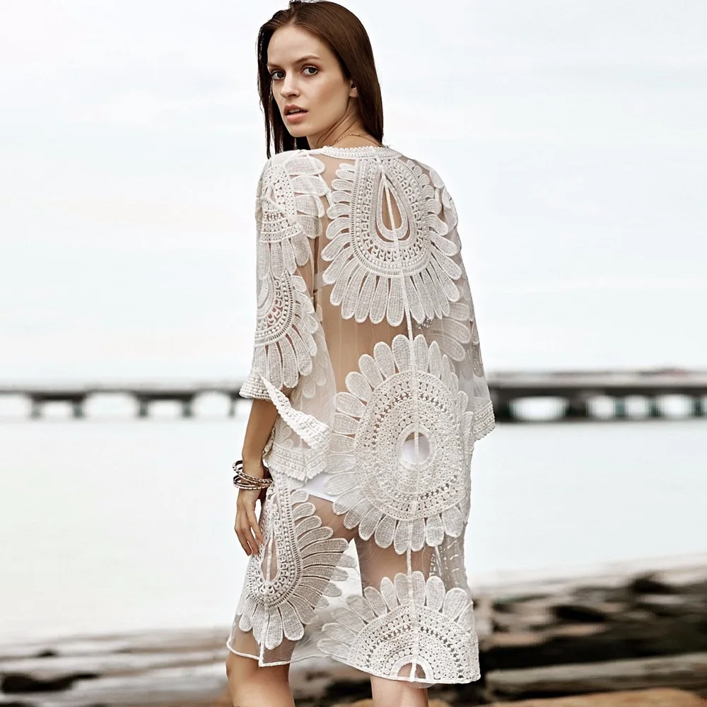 white knitted beach dress