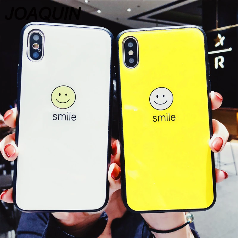Глянцевый чехол для телефона с надписью Smile iPhone XS XR MAX модный стеклянный мягким