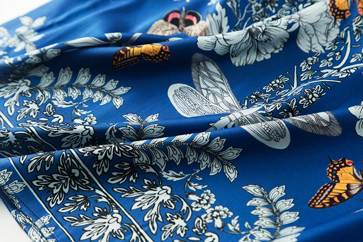 Imprimer Nouvelle Multi Libellule Manchette Un Du Papillon Bleu caractère 2018 Allongé Mûrier Épaule Soie Robe gH0Hqf