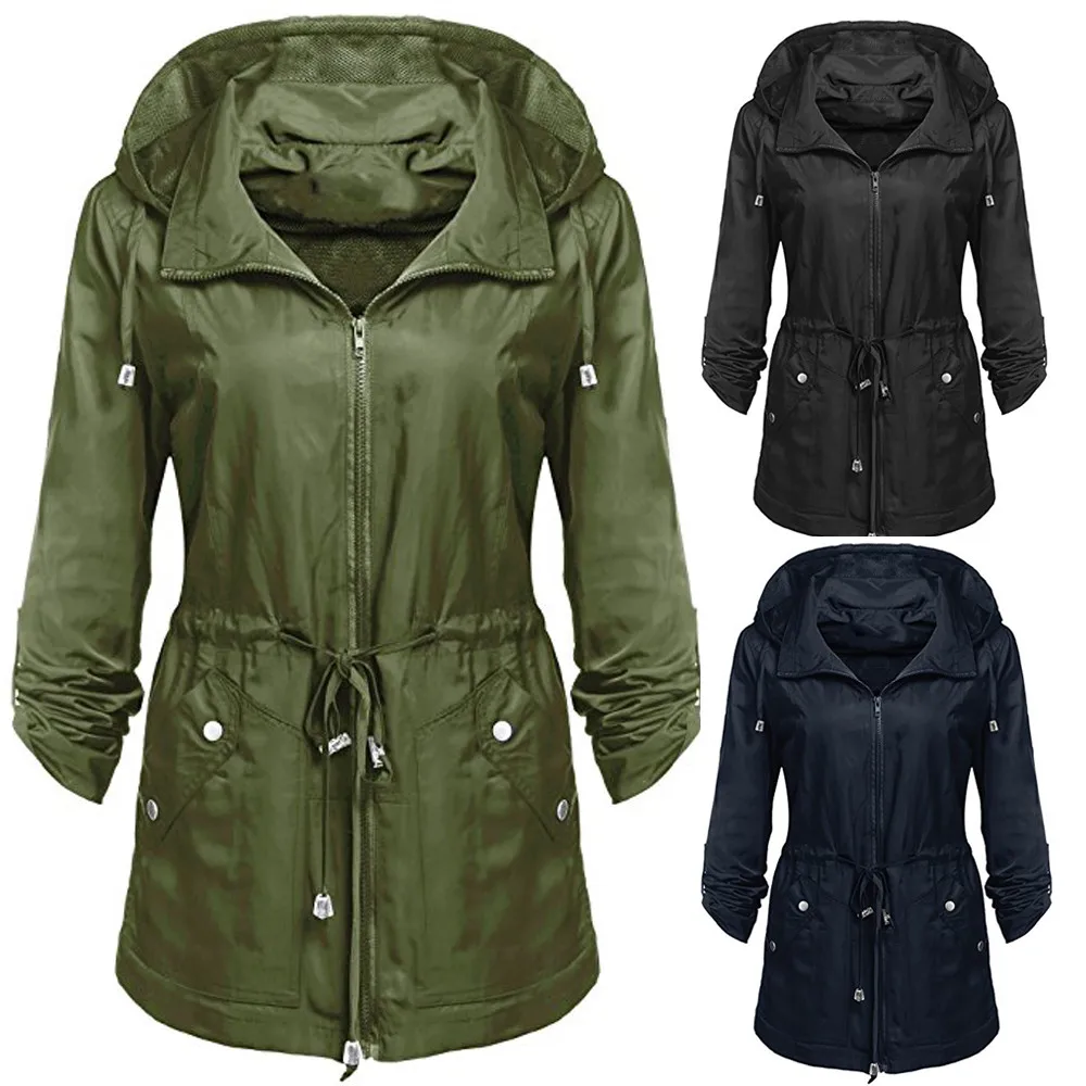 Women Waterproof Lightweight Rain Jacket Anorak Detachable Hooded Coat