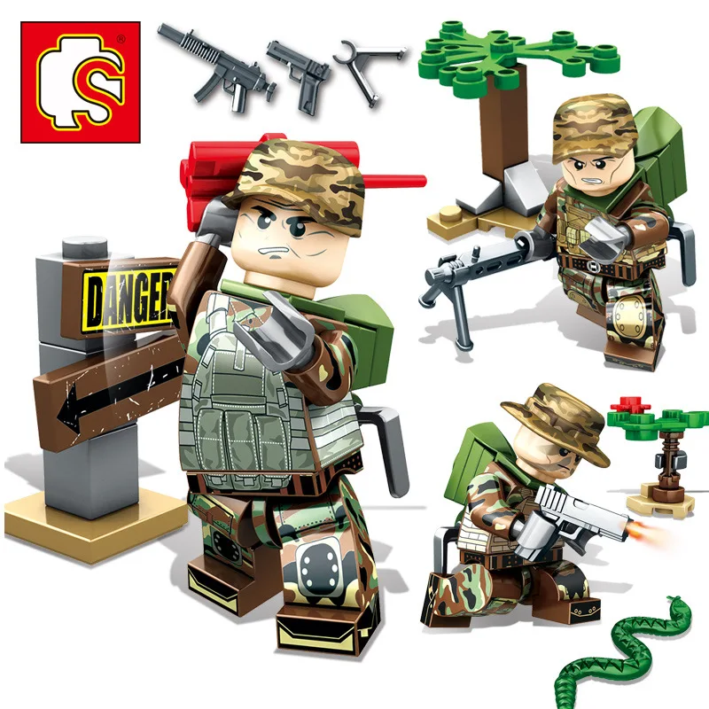 

828 Sembo Diamon Nano Blocks Black Gold Military Series Character Dolls Technic Voiture Building Brick Educational Toys Gift