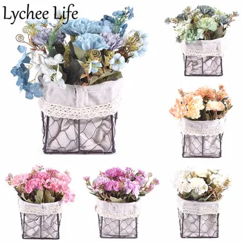

Lychee Artificial Silk Flowers With Basket PotColorful Dried Flowers Branch Modern Simple Style Table Home Party Decor