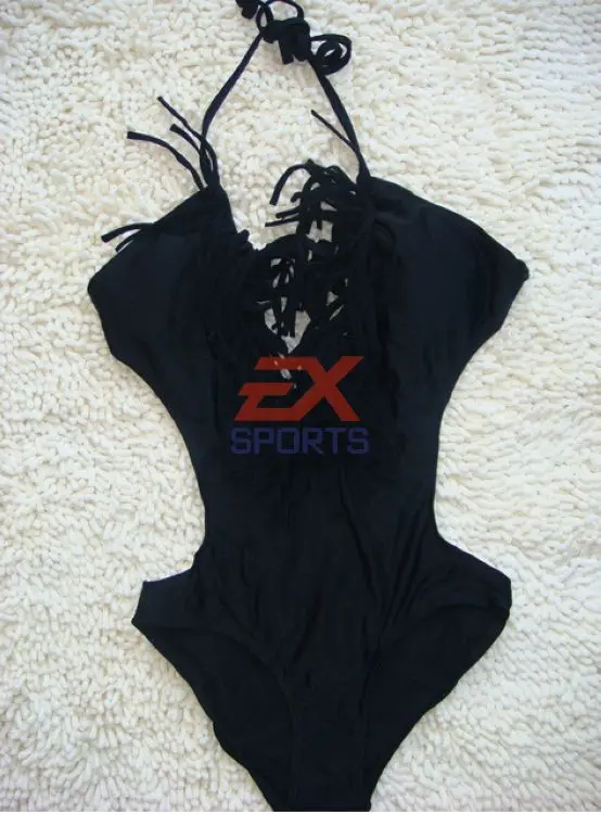 Set of Push-up Padded V-neck Fringe Piece Swimsuit Tassel Bikini Conjoined Swimsuit Swimwear (7)