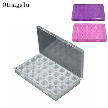 

28 Slots Clear Plastic Case Empty Storage Box Jewelry Nail Art Rhinestone Tools Display Storage Stone Travel Organizer Holder