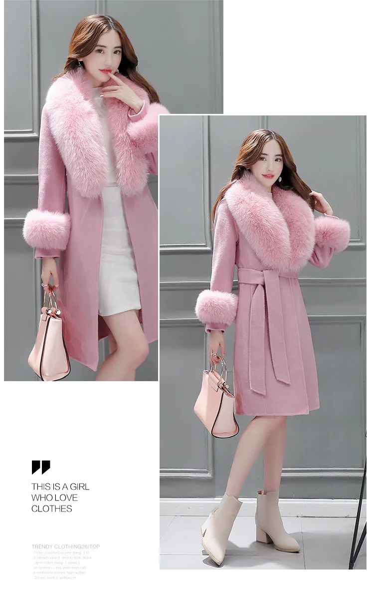 Модное теплое зимнее пальто для женщин, длинное тонкое элегантное шерстяное пальто, женская верхняя одежда, Толстая куртка с большим воротником, пальто размера плюс