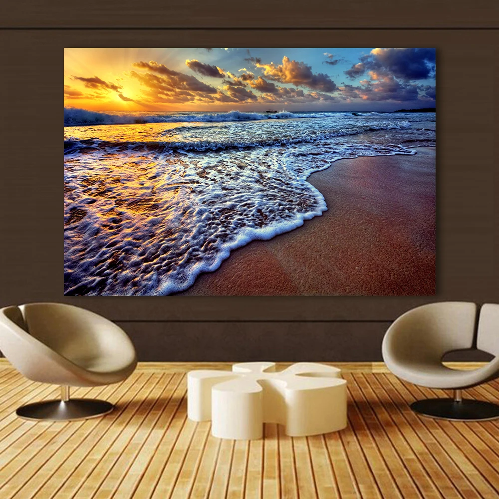 

Canvas Wall Art Pictures For Living Room Canvas Art Sunset Beach Sand Ocean Coast Sea Landscape Painting