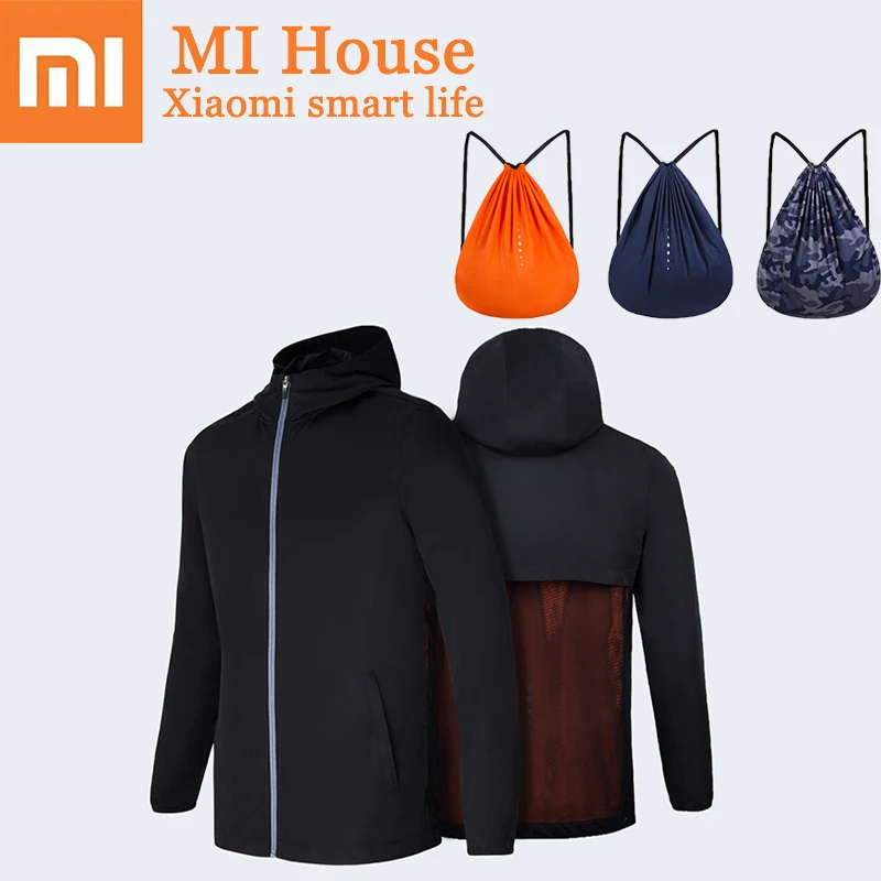 

Xiaomi Men Sports Jacket Backpack IPX4 Waterproof Long Sleeve Windbreaker for Men Clothing UPF50 + Portable Drawstring Bag