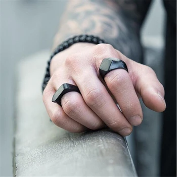 Classic Stainless Steel Black Square Ring