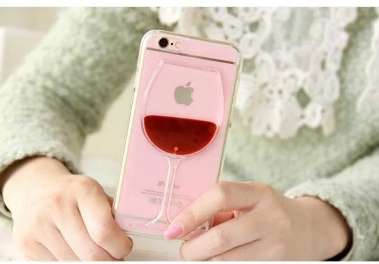 

50PCS Bulk Wholesale Red Wine Cup Liquid Transparent Case Cover For Phone 6 6s 7 plus All Models Phone Cases Back Covers