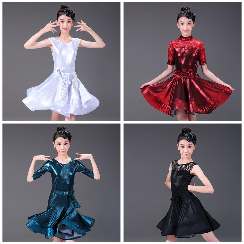 

New Girls Latin Dance Dress Ballroom Practicing Dance Skirts Shiny Latin Costumes For Children