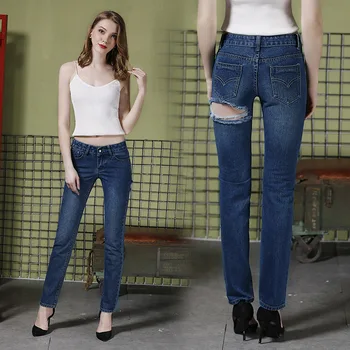 

Europe New 2020 Spring High Fashion Vintage Hole Straight Denim Sexy Hot Jeans Pants Female Plus Size Personality Long Trousers