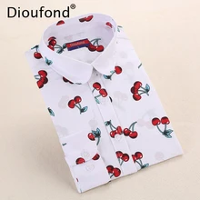 Dioufond New Floral Long Sleeve Vintage font b Blouse b font Cherry Turn Down Collar font