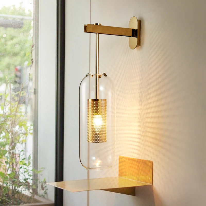 

Post Modern Shiny Gold Metal Led Wall Lamp Living Room Lustre Glass Shades Led Wall Scones Wall Mounted Lamparas Fixtures Light