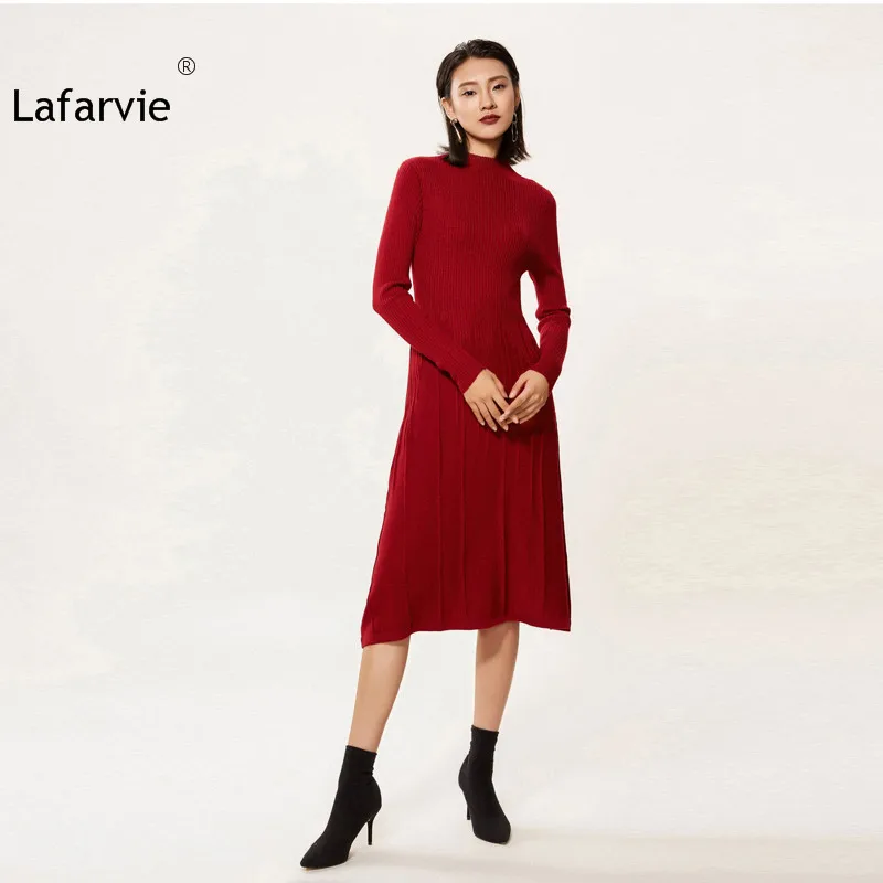Lafarvie Women Sweater Dress 2019 Autumn Winter Cashmere Blending Half Turtleneck Casual Long Loose Soft Femme Dresses Vestidos