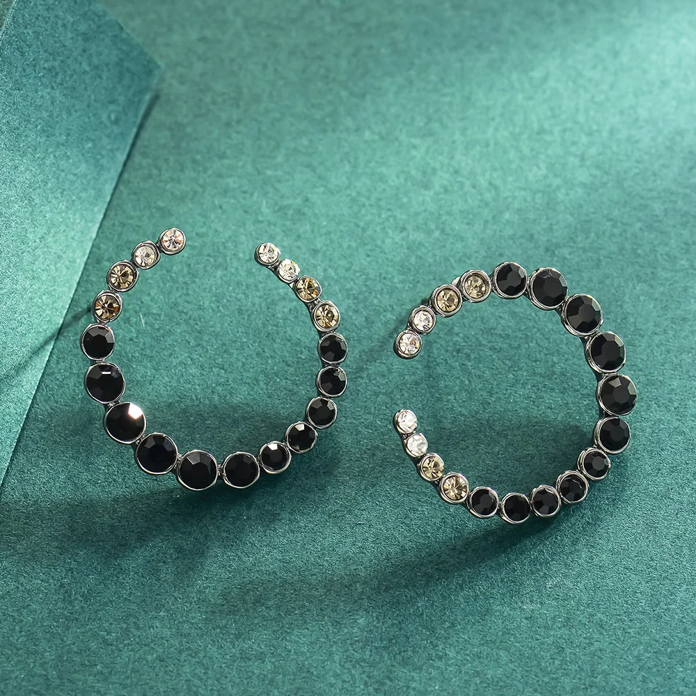 Viennois Black Silver Color Circle Stud Earrings For women Round Earrings Female Brand Fashion Earrings Jewelry