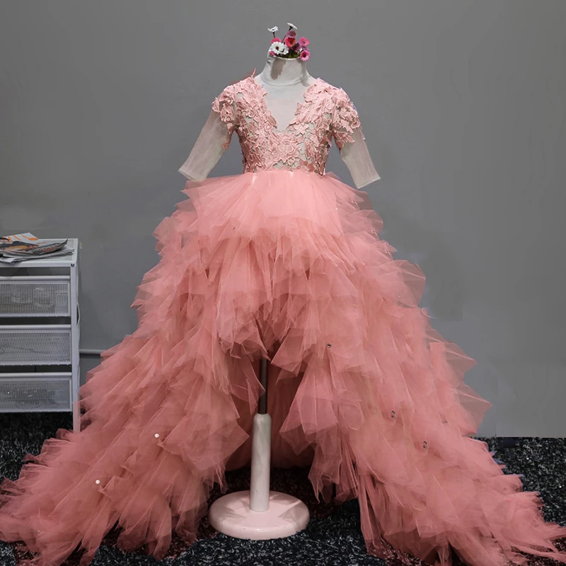

Royal Real Photo Flower Girl Dress Kids Princess Dresses Trailing Ball Gown Dress Girls Party Communion Dress Pageant Gown A59